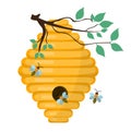 Bee-hive, swarm icon, flat style. Isolated on white background. Vector illustration, clip-art. Royalty Free Stock Photo