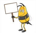 Bee holding a blank sign Royalty Free Stock Photo