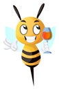 Bee holding a drink, bee drinking wine, illustration, vector