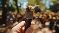 Bee holding a microphone, surrounded by other bees Royalty Free Stock Photo