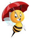 Bee holding umbrella, illustration, vector Royalty Free Stock Photo