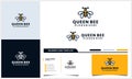 Bee honey creative symbol logo, queen bee linear logotype with business card template