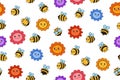 Bee honey flowers retro cartoon seamless pattern honeybee insect characters funny endless background