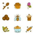 Bee honey icon set, hand drawn style Royalty Free Stock Photo