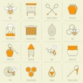 Bee honey icons flat line set Royalty Free Stock Photo