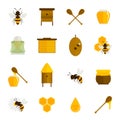 Bee honey icons flat set