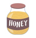 Bee honey jar with text icon, sweetness bank organic natural dessert mead cartoon vector illustration, isolated on white