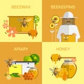 Bee honey organic farm concept. Vector illustration in flat style design. Insect, cell, honeycomb and beeswax.