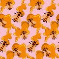 Bee honey pattern. Bee seamless pattern, honey background. Hand drawn honey templates. Summer illustration. Floral sweet