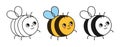 Bee honey smiley insect characters cartoon set comics childish honeybee characters humorous vector Royalty Free Stock Photo