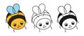 Bee honey smiley insect characters retro cartoon set comics honeybee characters humorous happy face Royalty Free Stock Photo