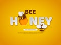 Bee honey typographic design. Paper cut style letters, comb and bee. Template design for beekiping and honey product