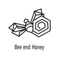 Bee and honeycomb line logo icon emblem design on a white background.Vector illustration of a honey bee Royalty Free Stock Photo