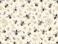Bee and Honeycomb Seamless Pattern on Soft Beige Background Royalty Free Stock Photo