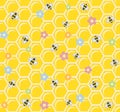 Bee on honeycomb. Seamless pattern.