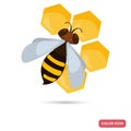 Bee with honeycombs color flat icon