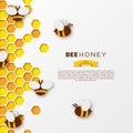 Bee with honeycombs, paper cut ctyle. Template design for beekiping and honey product, white background, vector Royalty Free Stock Photo