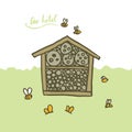 Bee hotel insect butterfly bug house, wooden object produced to mimic the solitary bees natural breeding nests. Doodle by hand Royalty Free Stock Photo