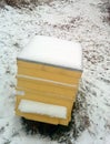 Bee house with snow Royalty Free Stock Photo