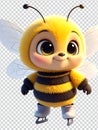 Bee on Ice Skates, Cute Winter Insect Character, Illustration Royalty Free Stock Photo