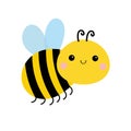 Bee icon. Bumblebee bug. Honey bee. Cute flying honeybee. Cartoon kawaii baby character. Insect collection. Flat design. Greeting