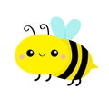 Bee icon. Bumblebee bug. Honey bee. Cute flying honeybee. Cartoon kawaii baby character. Insect collection. Greeting card. Flat