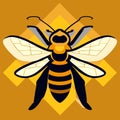 Bee icon on yellow background. Vector illustration of a wasp. Generative AI