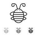 Bee Insect, Beetle, Bug, Ladybird, Ladybug Bold and thin black line icon set