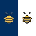 Bee Insect, Beetle, Bug, Ladybird, Ladybug Icons. Flat and Line Filled Icon Set Vector Blue Background