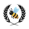 Bee with a laurel wreath vector symbol of nature and hard work. Royalty Free Stock Photo