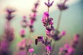 Bee on lavender flower in the field Royalty Free Stock Photo