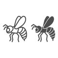 Bee line and solid icon, insects concept, Honeybee sign on white background, Flying Bee insect icon in outline style for Royalty Free Stock Photo