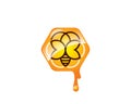 Bee logo from round guide lines forming a hexagon flower inside glossy hive honey drops Royalty Free Stock Photo