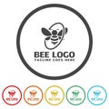 Bee logo template. Set icons in color circle buttons Royalty Free Stock Photo