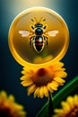 A bee looking at a magnifying glass - Ai Generated Image.