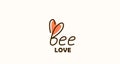 Bee love funny quote with heart shape in wings. Vector illustration. Positive logo, label isolated on white background