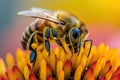 Bee macro flower pollen. Generate Ai Royalty Free Stock Photo