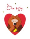 Bee mine greeting card of cute bear eating honey on white background Royalty Free Stock Photo