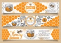 Bee natural honey vector hand drawn horizontal banner set