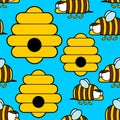 Bee pattern seamless. bees and hives background vector. Baby fabric ornament Royalty Free Stock Photo