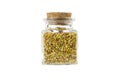 Bee pollen in a glass jar isolated on white background. natural herbal medicine to relieve inflammation, influenza, boosts liver h Royalty Free Stock Photo