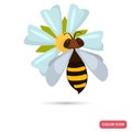 Bee pollinates the flower color flat icon Royalty Free Stock Photo