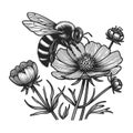 Bee Pollinating Flower sketch raster