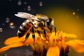 A bee in the process of pollinating a flower, sunlight, natural lighting