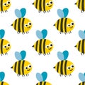 Seamless pattern with cartoon happy bee. Royalty Free Stock Photo