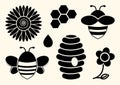 Bee set. Honey. Black silhouettes. Vector illustration Royalty Free Stock Photo