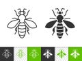 Bee simple insect black line honeybee vector icon