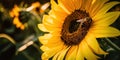 A bee is sitting on a sunflower. Generative AI image.