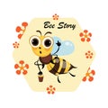 Bee Story. Honey. Hive. Cute cartoon character. Emblem, sticker, label, mascot.