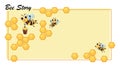 Bee Story. Honeycomb. Swarm of bees. Cute cartoon character. Poster. Cartoon cute bees.